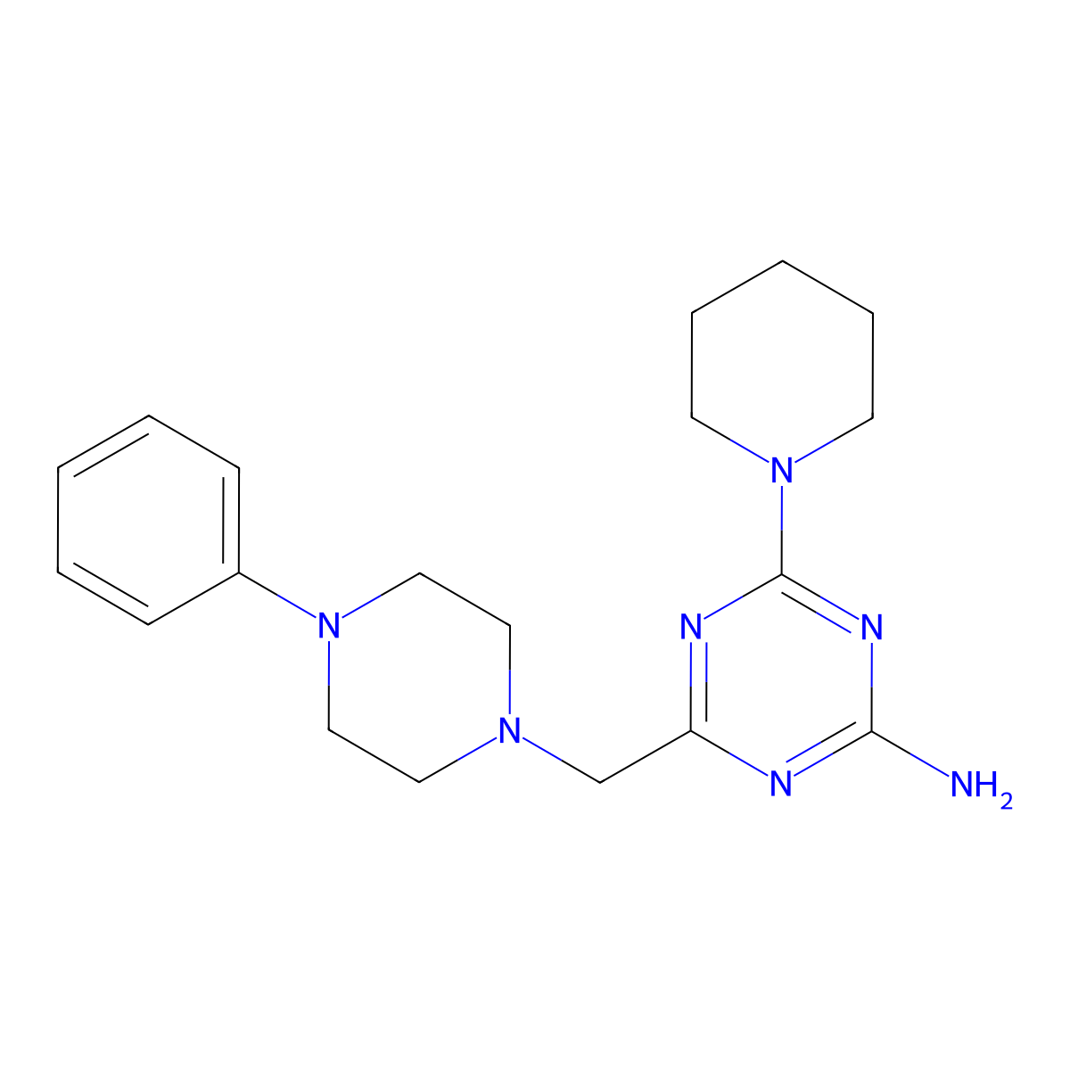 s-Triazine, 2-amino-4-((4-phenyl-1-piperazinyl)methyl)-6-piperidino- molecular structure, CAS 21868-46-2