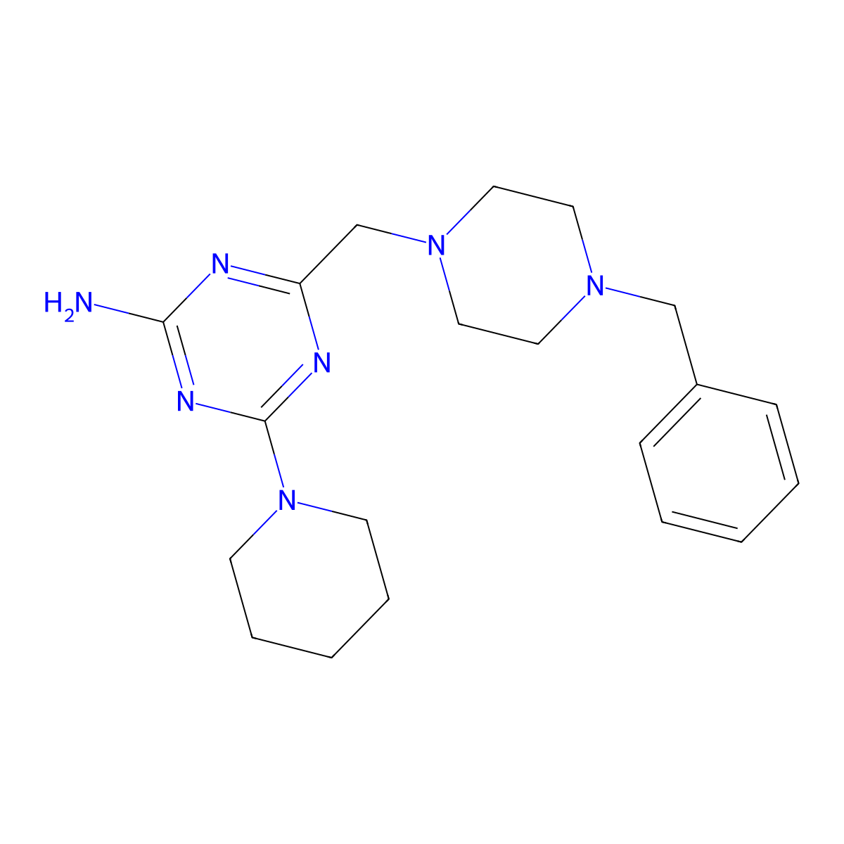 s-Triazine, 2-amino-4-((4-benzyl-1-piperazinyl)methyl)-6-piperidino- molecular structure, CAS 21868-49-5