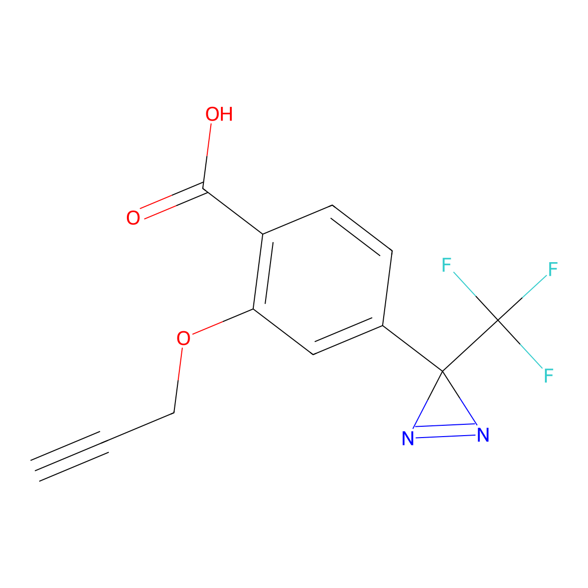 2-(prop-2-yn-1-yloxy)-4-(3-(trifluoromethyl)-3H-diazirin-3-yl)benzoic acid molecular structure, CAS 2187374-12-3