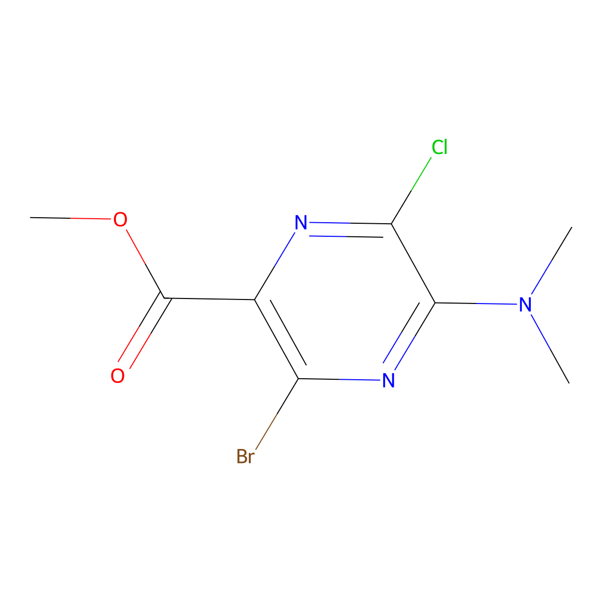 Methyl 3-bromo-6-chloro-5-(dimethylamino)pyrazine-2-carboxylate molecular structure, CAS 21874-50-0