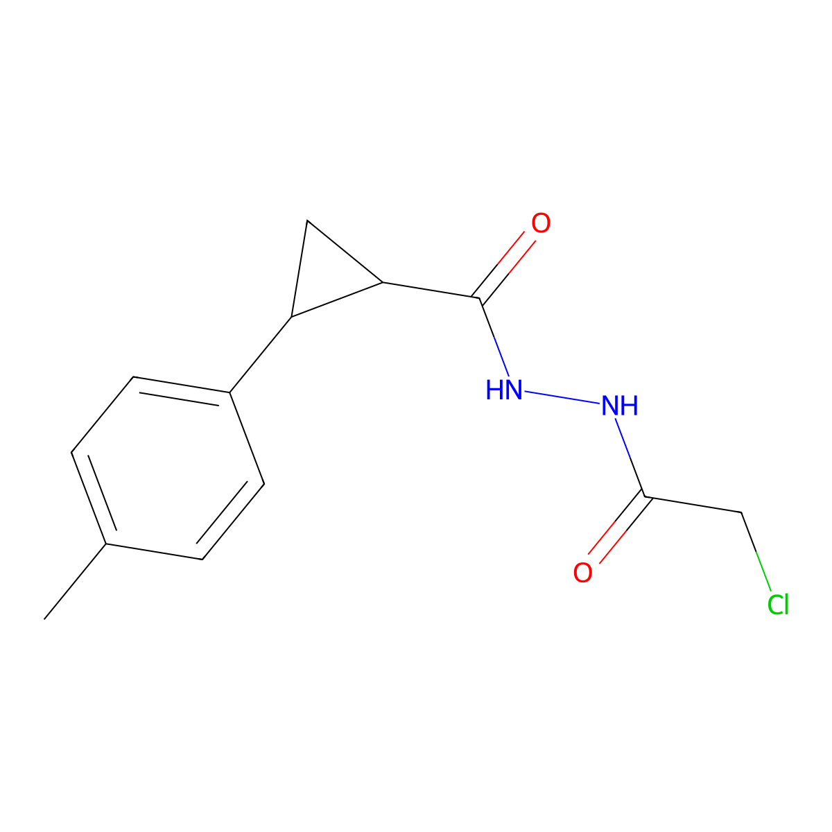 N'-(2-chloroacetyl)-2-(4-methylphenyl)cyclopropane-1-carbohydrazide molecular structure, CAS 2187426-31-7