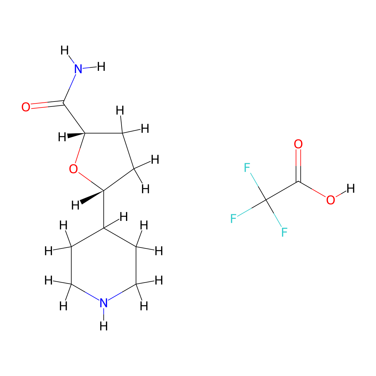 5-(Piperidin-4-yl)oxolane-2-carboxamide, trifluoroacetic acid, cis molecular structure, CAS 2187426-40-8