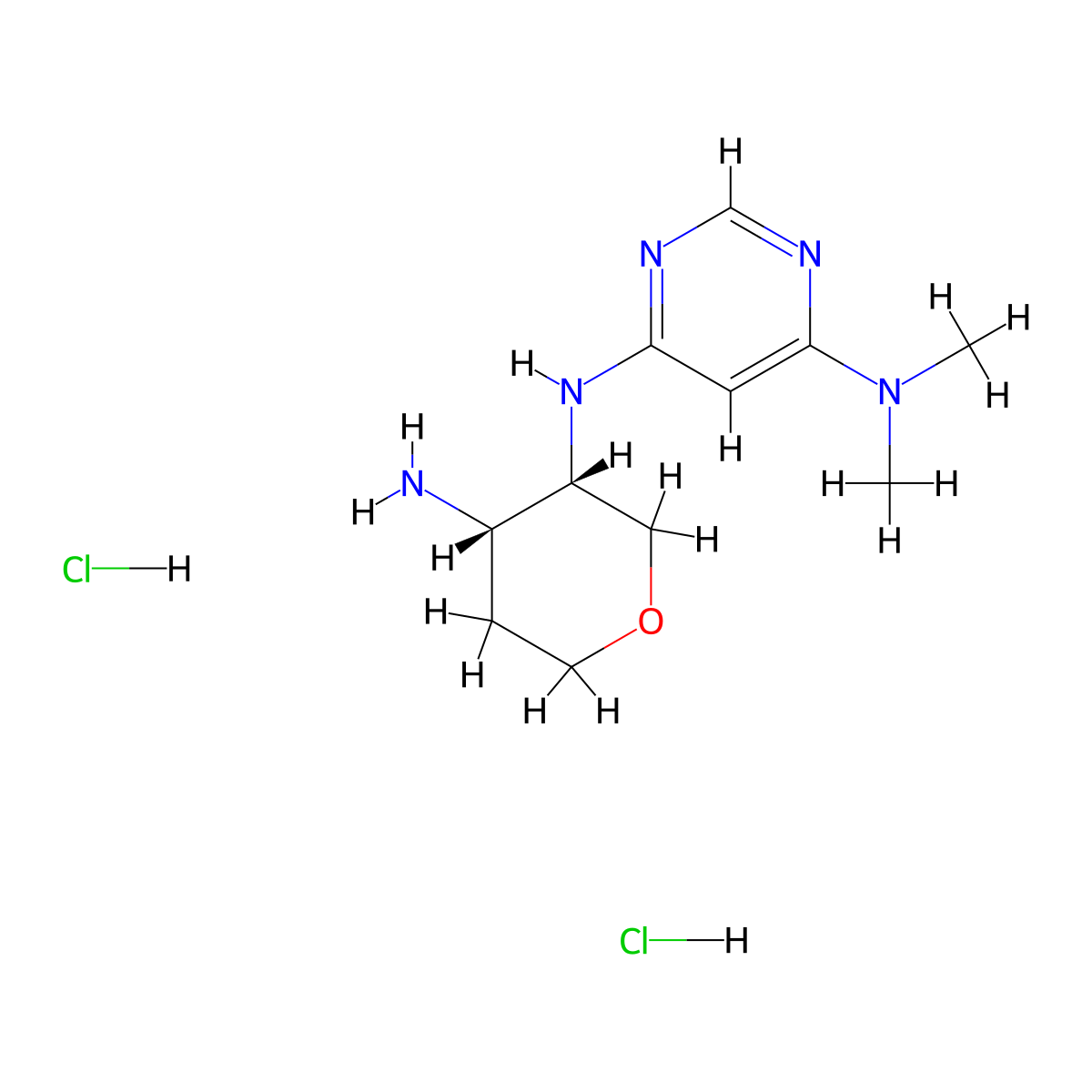 6-N-[(3S,4S)-4-Aminooxan-3-yl]-4-N,4-N-dimethylpyrimidine-4,6-diamine;dihydrochloride molecular structure, CAS 2187426-71-5