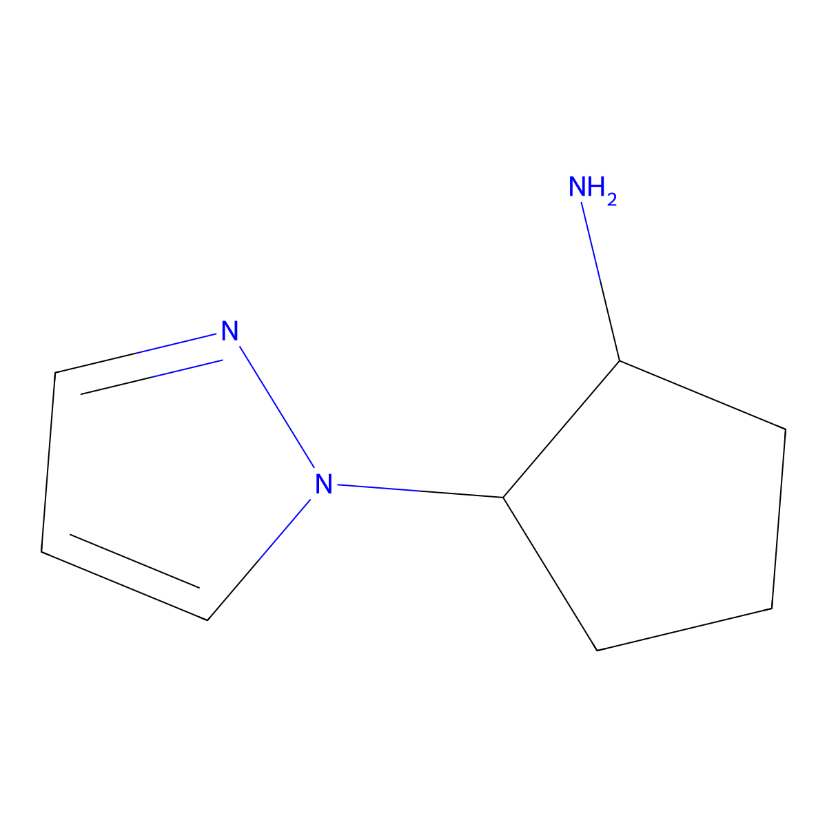 (1R,2S)-2-(1H-Pyrazol-1-yl)cyclopentan-1-amine molecular structure, CAS 2187426-80-6
