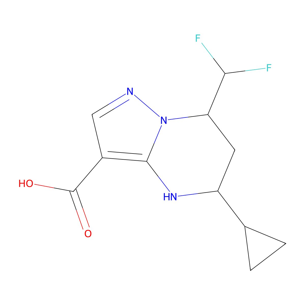 (5R,7S)-5-Cyclopropyl-7-(difluoromethyl)-4,5,6,7-tetrahydropyrazolo[1,5-a]pyrimidine-3-carboxylic acid molecular structure, CAS 2187426-84-0