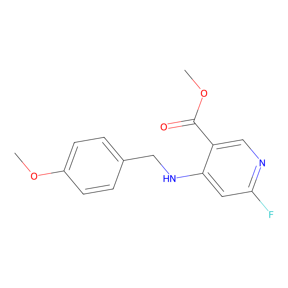 Methyl 4-(4-methoxybenzylamino)-6-fluoropyridine-3-carboxylate molecular structure, CAS 2187435-47-6
