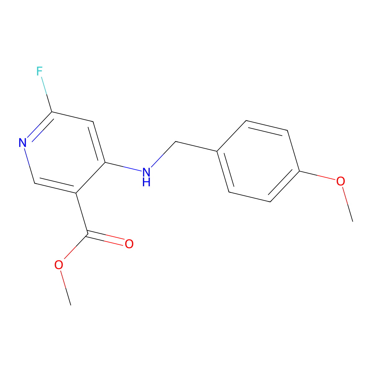 Methyl 4-(4-methoxybenzylamino)-6-fluoropyridine-3-carboxylate molecular structure, CAS 2187435-47-6