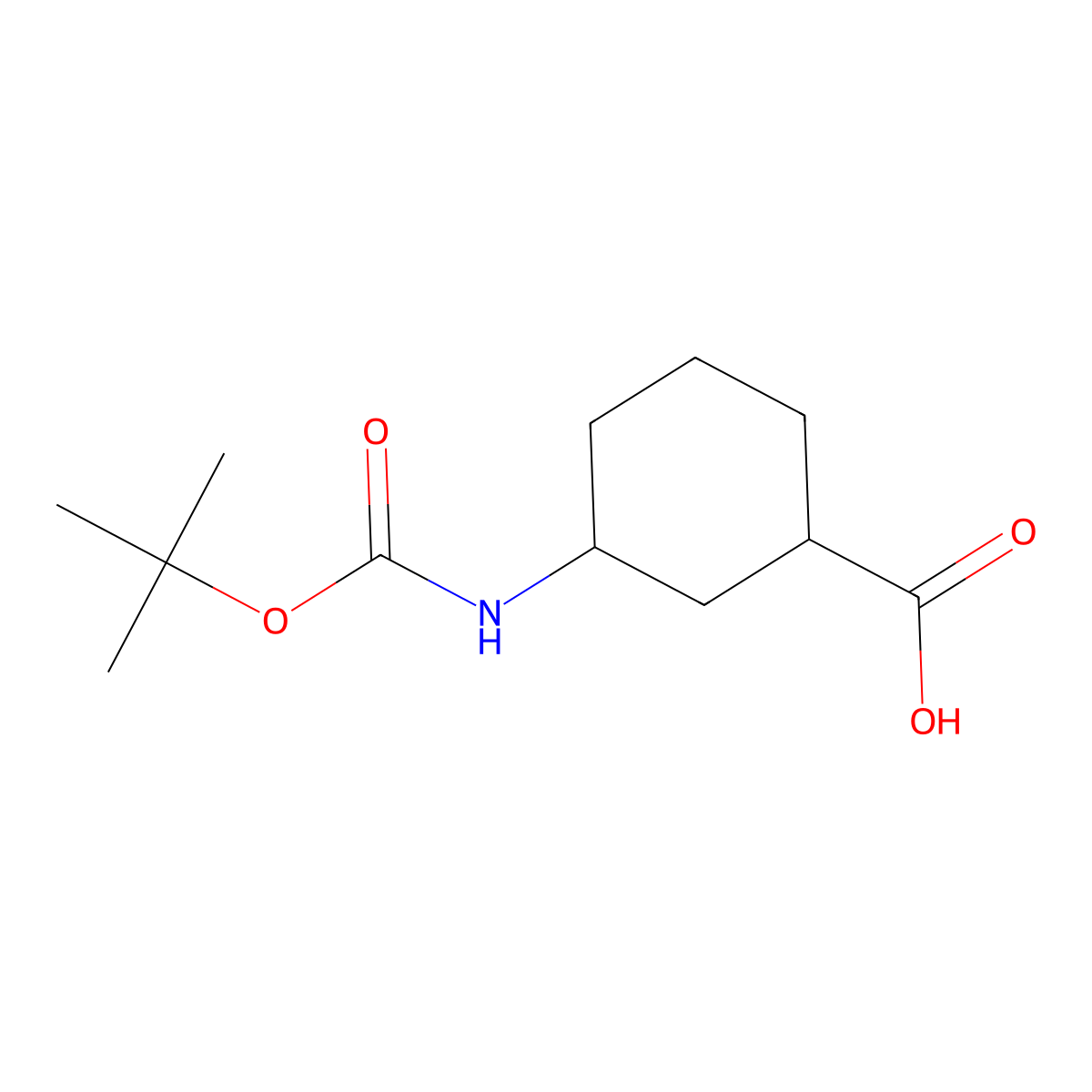 (1R,3R)-3-(((tert-butoxy)carbonyl)amino)cyclohexane-1-carboxylic acid molecular structure, CAS 218772-92-0