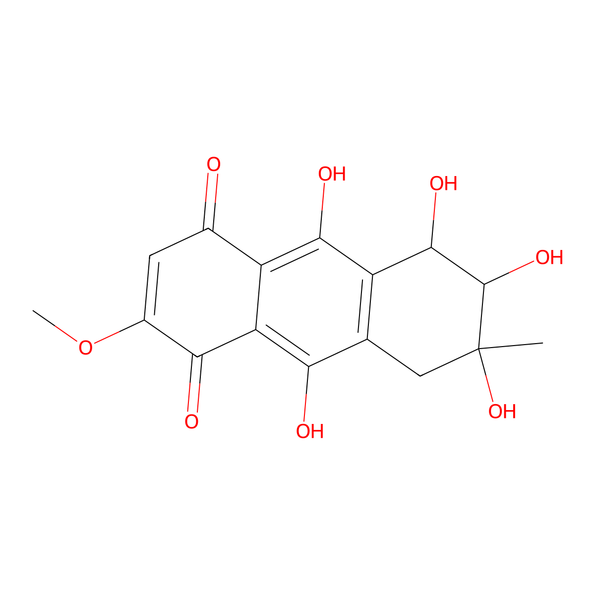 (5S,6R,7S)-5,6,7,8-Tetrahydro-5,6,7,9,10-pentahydroxy-2-methoxy-7-methyl-1,4-anthracenedione molecular structure, CAS 21879-81-2