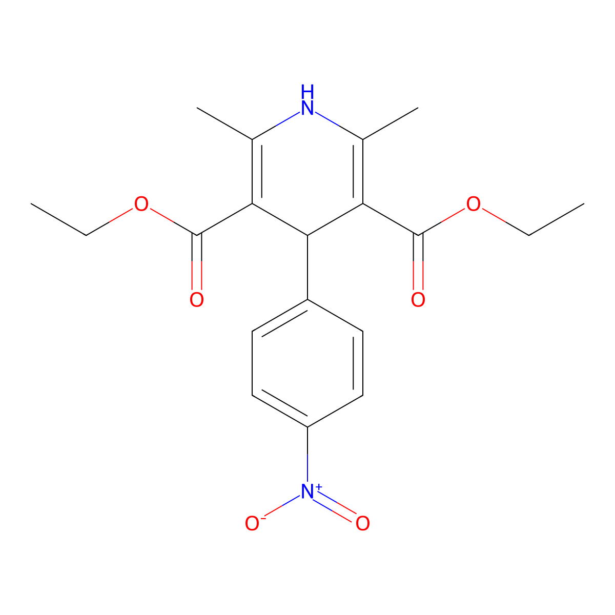 Diethyl 2,6-dimethyl-4-(4-nitrophenyl)-1,4-dihydropyridine-3,5-dicarboxylate molecular structure, CAS 21881-54-9
