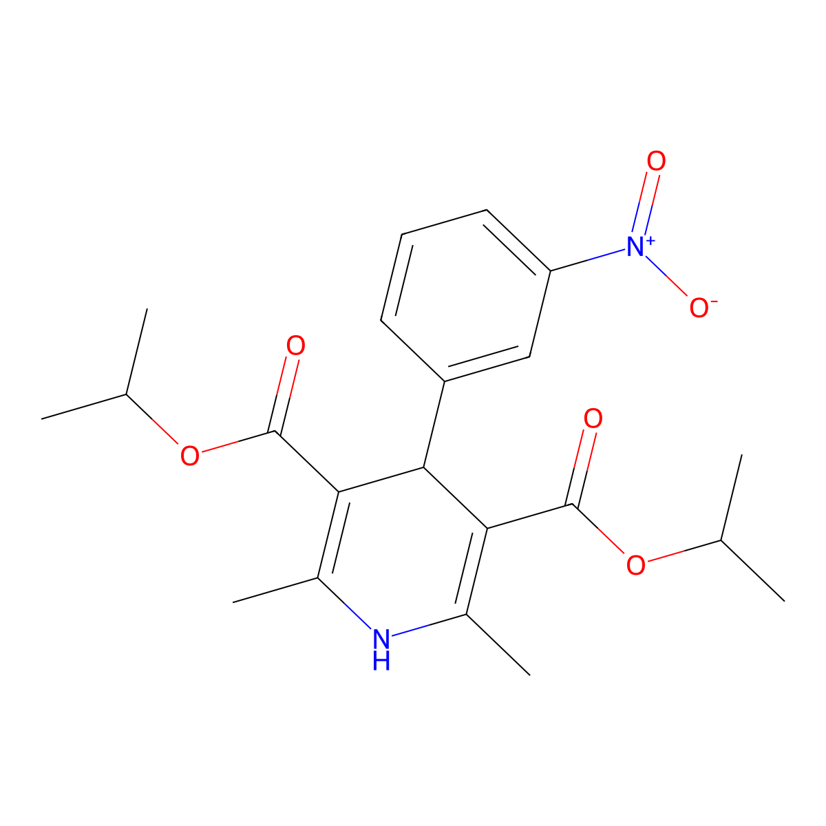 3,5-Bis(1-methylethyl) 1,4-dihydro-2,6-dimethyl-4-(3-nitrophenyl)-3,5-pyridinedicarboxylate molecular structure, CAS 21881-78-7