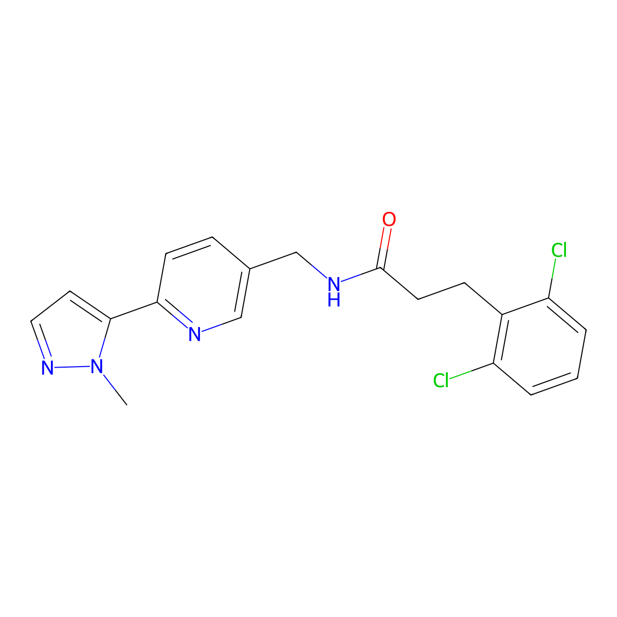 3-(2,6-dichlorophenyl)-N-{[6-(1-methyl-1H-pyrazol-5-yl)pyridin-3-yl]methyl}propanamide molecular structure, CAS 2188202-95-9