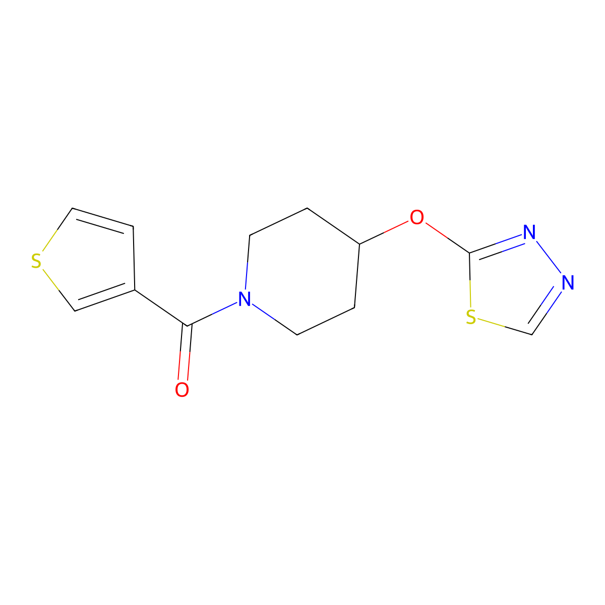 4-(1,3,4-Thiadiazol-2-yloxy)-1-(thiophene-3-carbonyl)piperidine molecular structure, CAS 2188203-04-3
