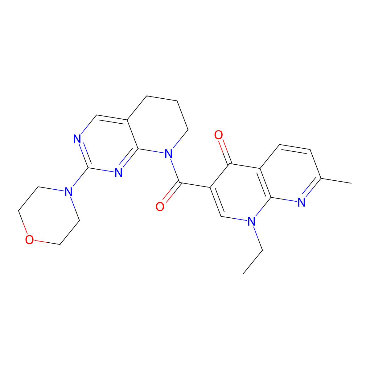 1-ethyl-7-methyl-3-[2-(morpholin-4-yl)-5H,6H,7H,8H-pyrido[2,3-d]pyrimidine-8-carbonyl]-1,4-dihydro-1,8-naphthyridin-4-one molecular structure, CAS 2188203-11-2