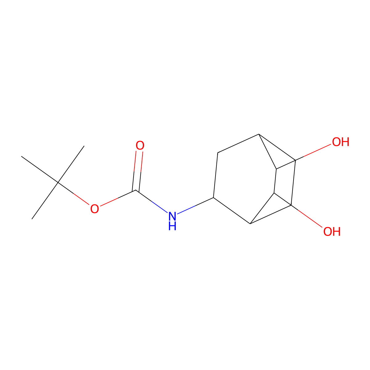 rac-tert-butyl N-[(1R,2S,4S,5S,6R)-5,6-dihydroxybicyclo[2.2.2]octan-2-yl]carbamate molecular structure, CAS 2188213-18-3