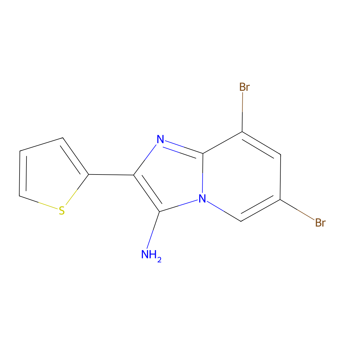 6,8-Dibromo-2-(thiophen-2-yl)imidazo[1,2-a]pyridin-3-amine molecular structure, CAS 2188230-68-2