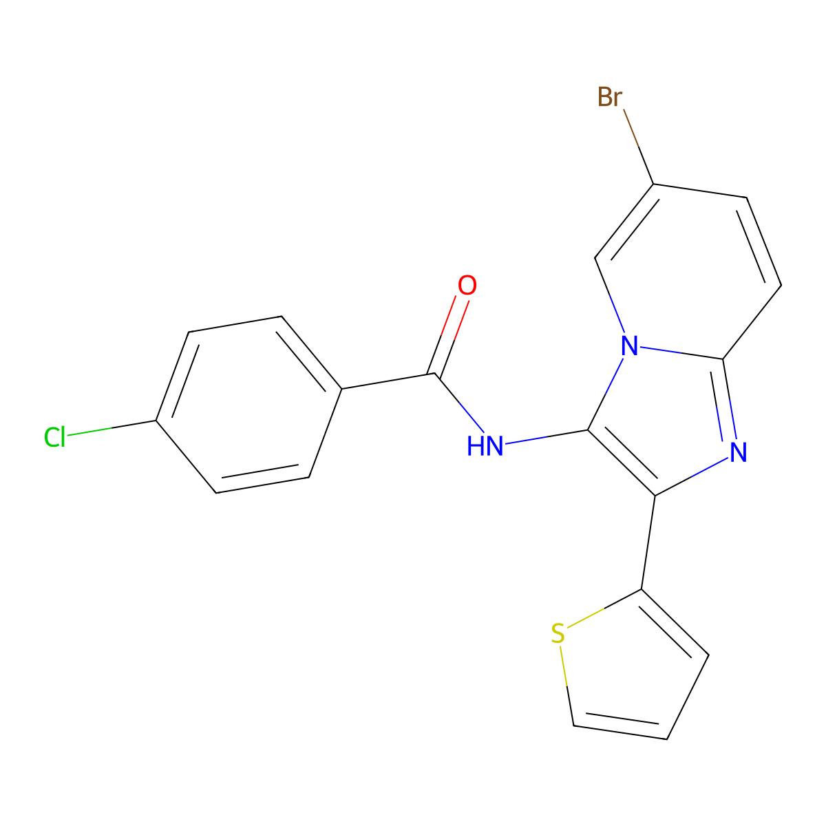 N-[6-bromo-2-(thiophen-2-yl)imidazo[1,2-a]pyridin-3-yl]-4-chlorobenzamide molecular structure, CAS 2188230-70-6
