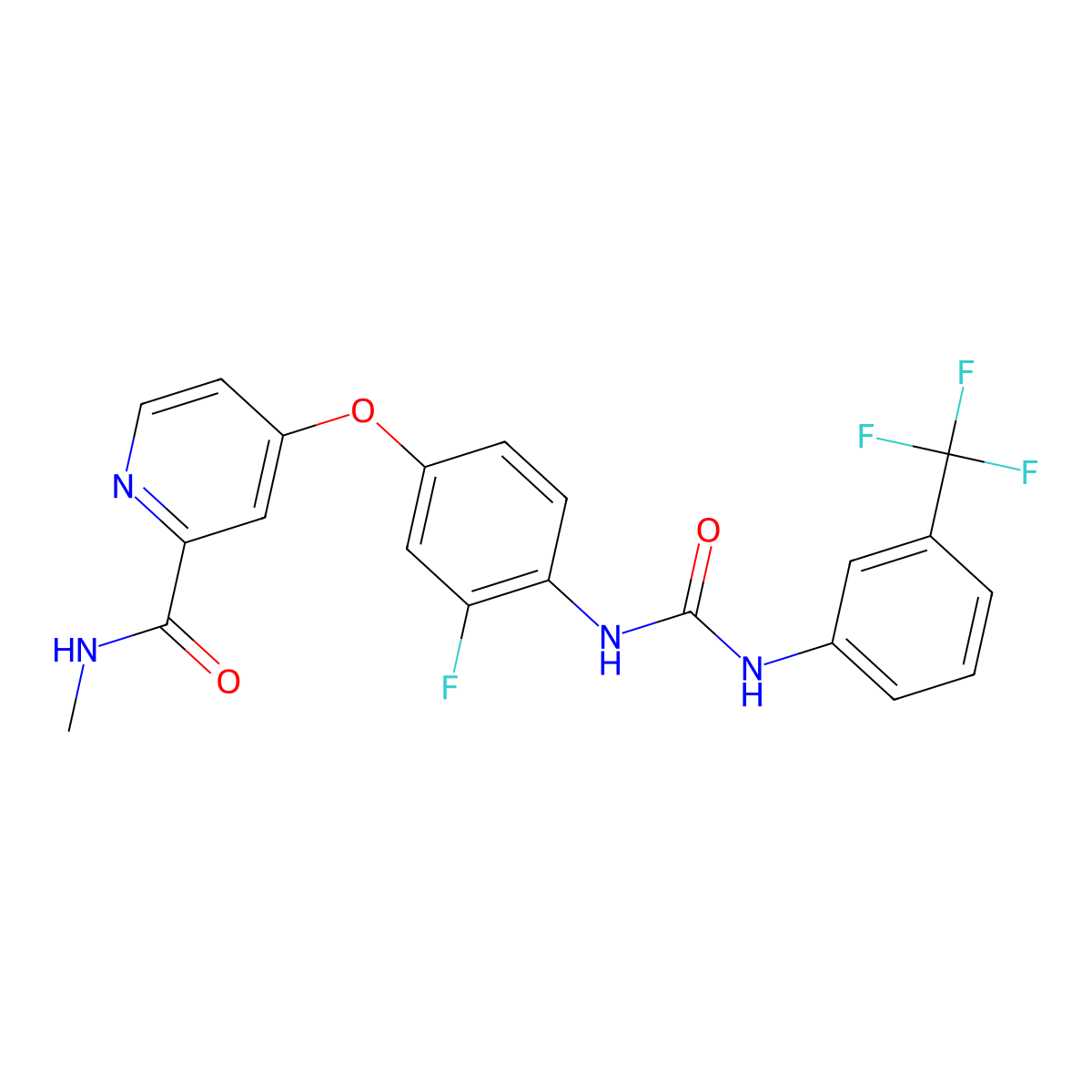 4-(3-fluoro-4-(3-(3-(trifluoromethyl)phenyl)ureido)phenoxy)-N-methylpicolinamide molecular structure, CAS 2188236-16-8