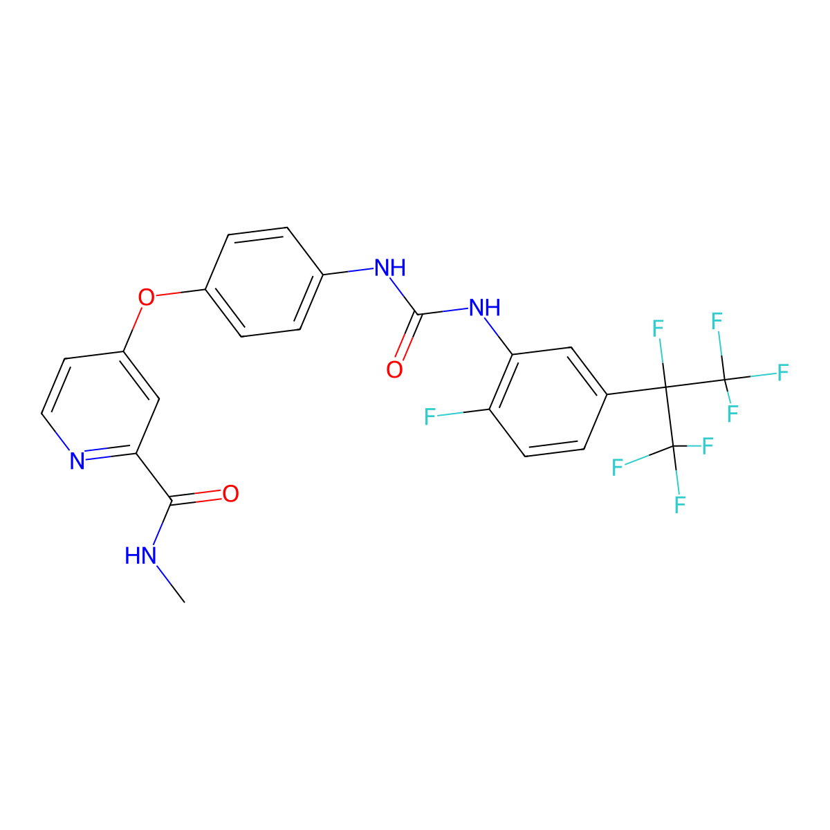 4-(4-(3-(2-fluoro-5-(perfluoropropan-2-yl)phenyl)ureido)phenoxy)-N-methylpicolinamide molecular structure, CAS 2188236-41-9