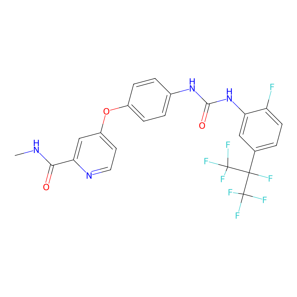 4-(4-(3-(2-fluoro-5-(perfluoropropan-2-yl)phenyl)ureido)phenoxy)-N-methylpicolinamide molecular structure, CAS 2188236-41-9