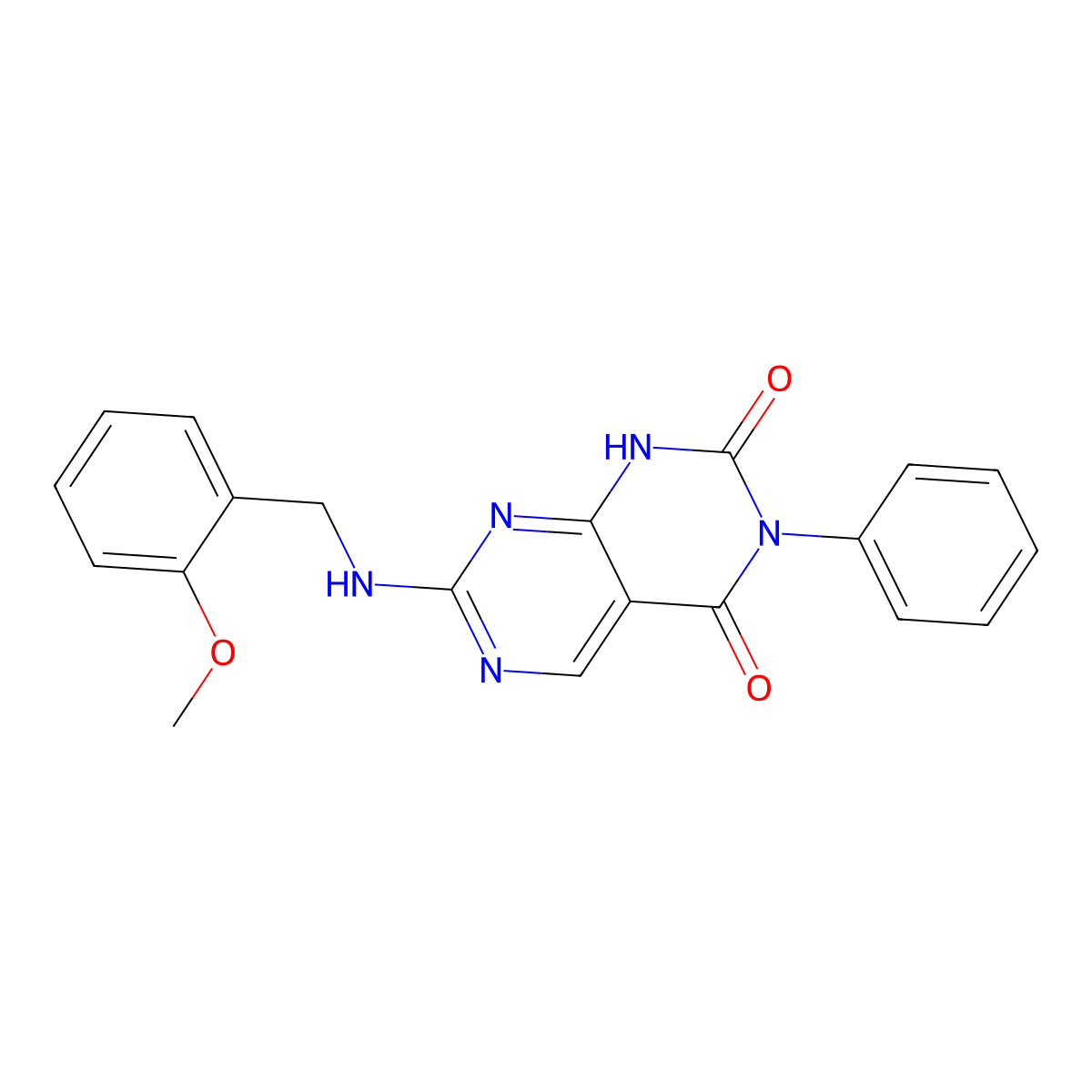 7-((2-methoxybenzyl)amino)-3-phenylpyrimido[4,5-d]pyrimidine-2,4(1H,3H)-dione molecular structure, CAS 2188279-15-2