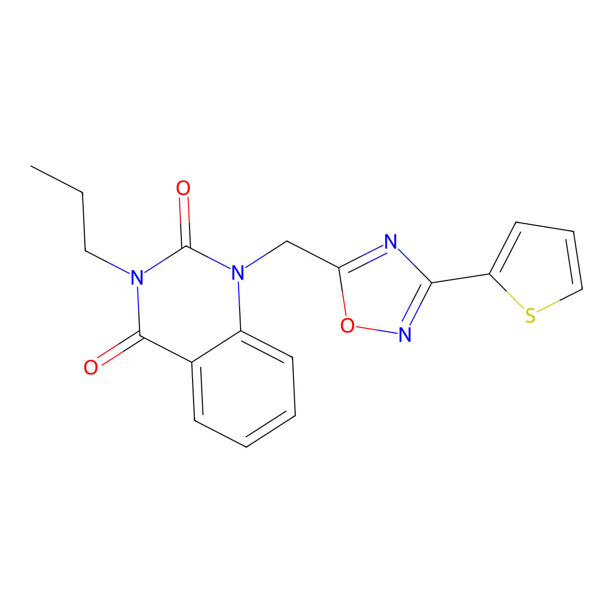 3-propyl-1-((3-(thiophen-2-yl)-1,2,4-oxadiazol-5-yl)methyl)quinazoline-2,4(1H,3H)-dione molecular structure, CAS 2188279-18-5