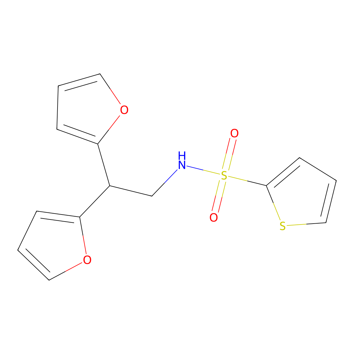 N-[2,2-bis(furan-2-yl)ethyl]thiophene-2-sulfonamide molecular structure, CAS 2188279-24-3