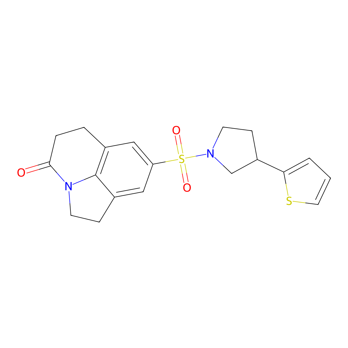 8-((3-(thiophen-2-yl)pyrrolidin-1-yl)sulfonyl)-1,2,5,6-tetrahydro-4H-pyrrolo[3,2,1-ij]quinolin-4-one molecular structure, CAS 2188279-26-5