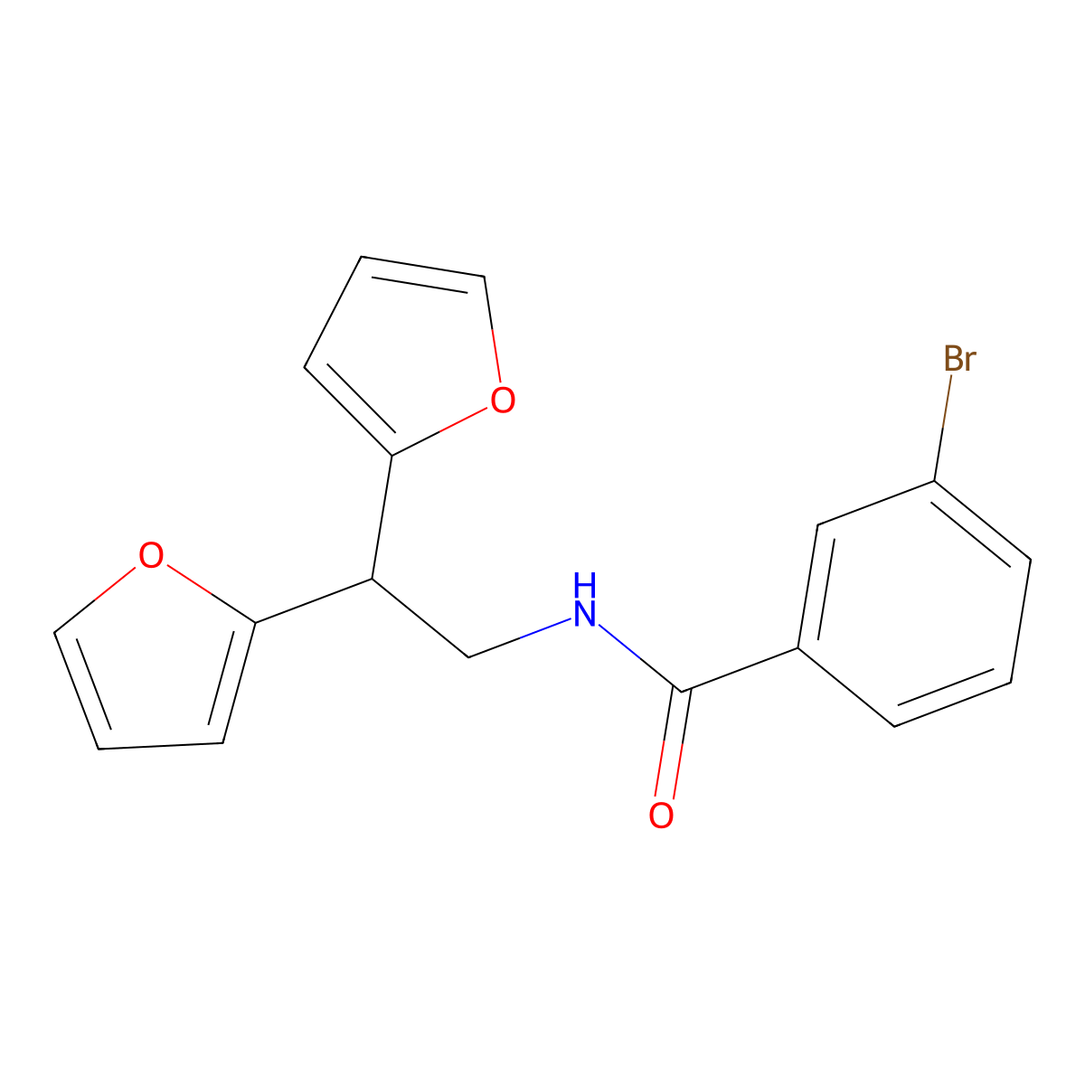 N-[2,2-bis(furan-2-yl)ethyl]-3-bromobenzamide molecular structure, CAS 2188279-27-6