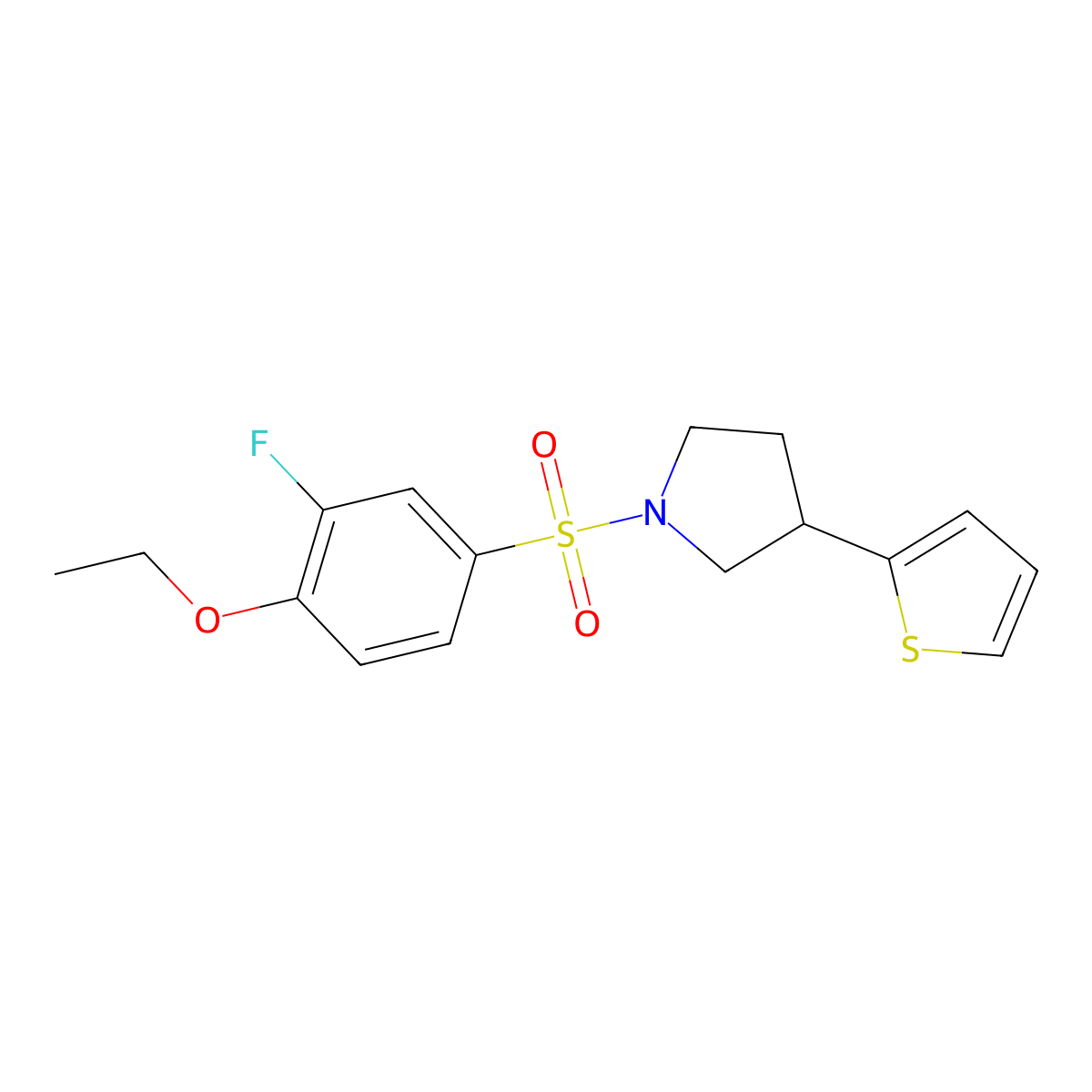 1-((4-Ethoxy-3-fluorophenyl)sulfonyl)-3-(thiophen-2-yl)pyrrolidine molecular structure, CAS 2188279-28-7