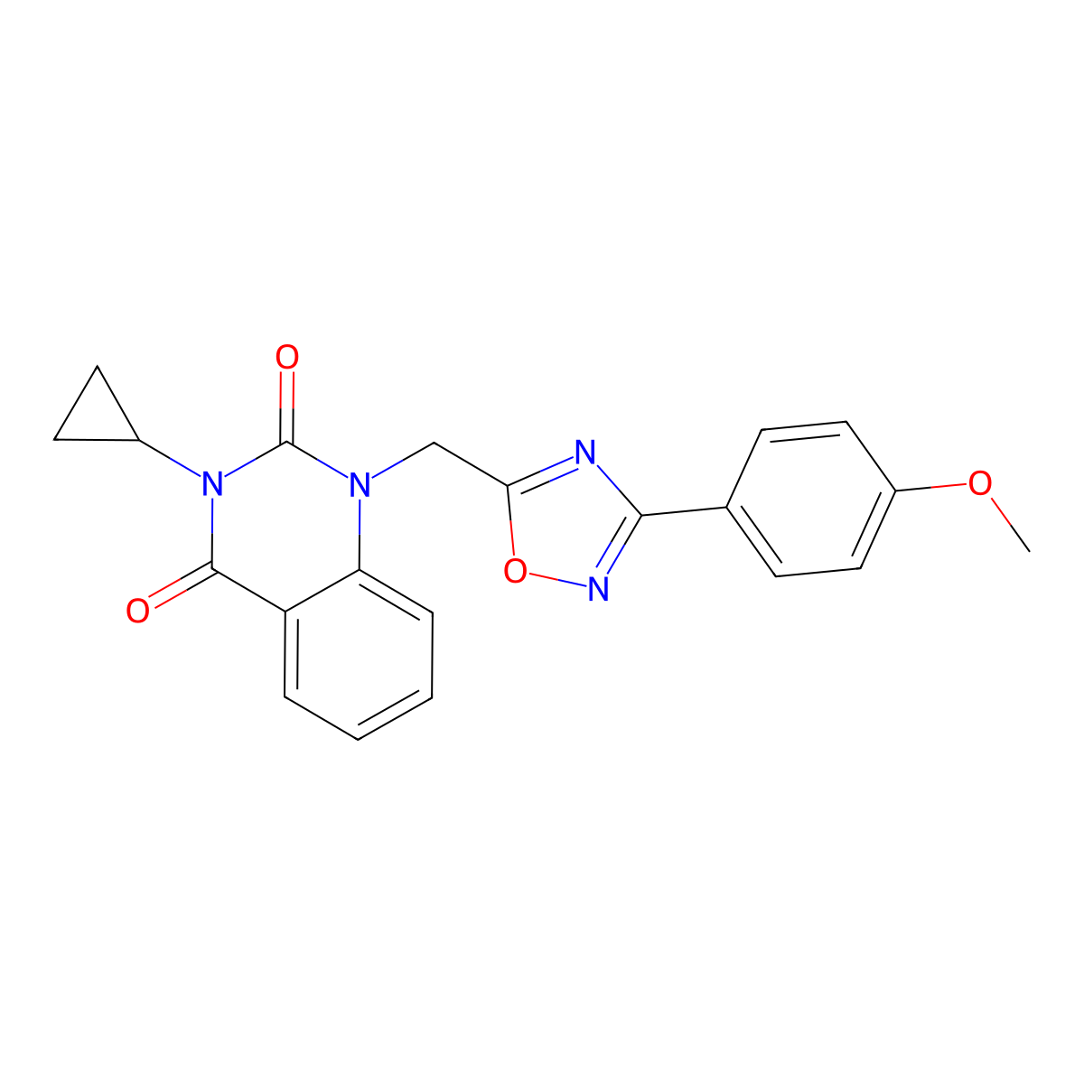 3-cyclopropyl-1-((3-(4-methoxyphenyl)-1,2,4-oxadiazol-5-yl)methyl)quinazoline-2,4(1H,3H)-dione molecular structure, CAS 2188279-30-1