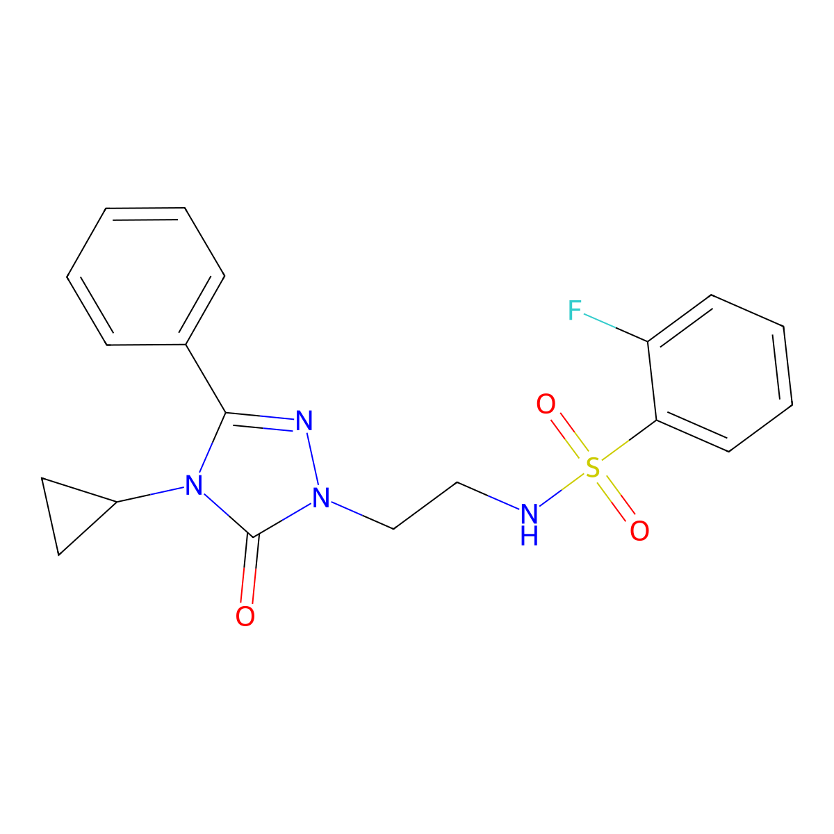 N-(2-(4-cyclopropyl-5-oxo-3-phenyl-4,5-dihydro-1H-1,2,4-triazol-1-yl)ethyl)-2-fluorobenzenesulfonamide molecular structure, CAS 2188279-31-2