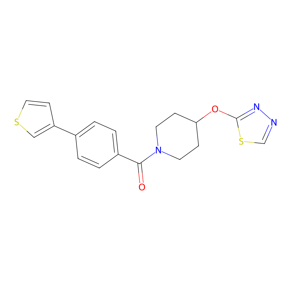 4-(1,3,4-Thiadiazol-2-yloxy)-1-[4-(thiophen-3-yl)benzoyl]piperidine molecular structure, CAS 2188279-33-4