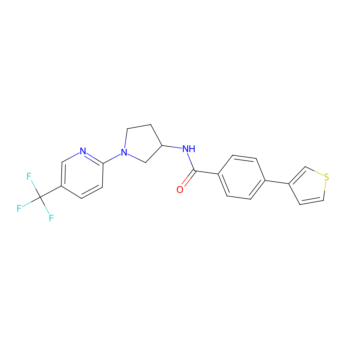 4-(thiophen-3-yl)-N-{1-[5-(trifluoromethyl)pyridin-2-yl]pyrrolidin-3-yl}benzamide molecular structure, CAS 2188279-34-5