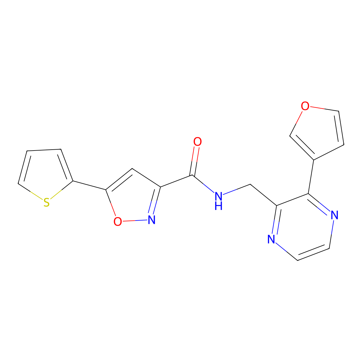N-((3-(furan-3-yl)pyrazin-2-yl)methyl)-5-(thiophen-2-yl)isoxazole-3-carboxamide molecular structure, CAS 2188279-42-5