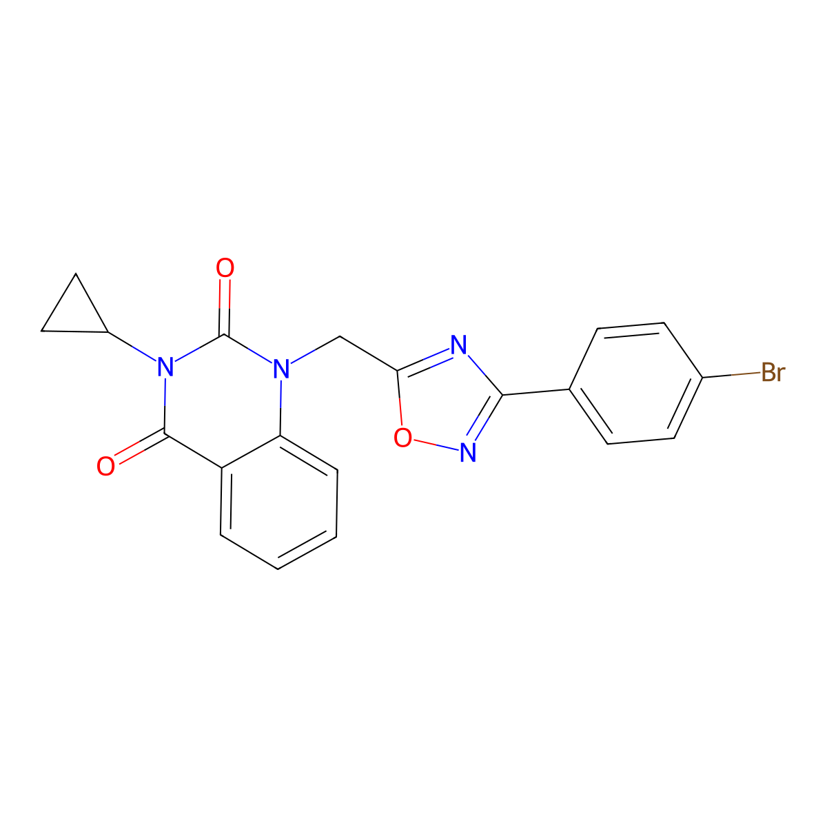 1-((3-(4-bromophenyl)-1,2,4-oxadiazol-5-yl)methyl)-3-cyclopropylquinazoline-2,4(1H,3H)-dione molecular structure, CAS 2188279-43-6