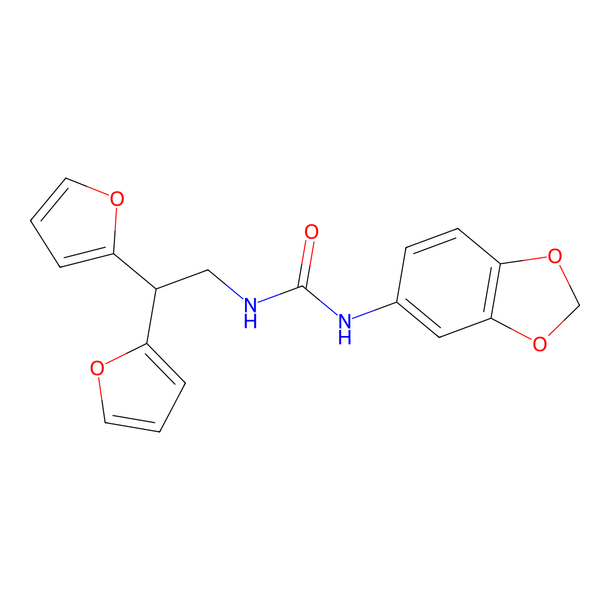 1-(Benzo[d][1,3]dioxol-5-yl)-3-(2,2-di(furan-2-yl)ethyl)urea molecular structure, CAS 2188279-46-9