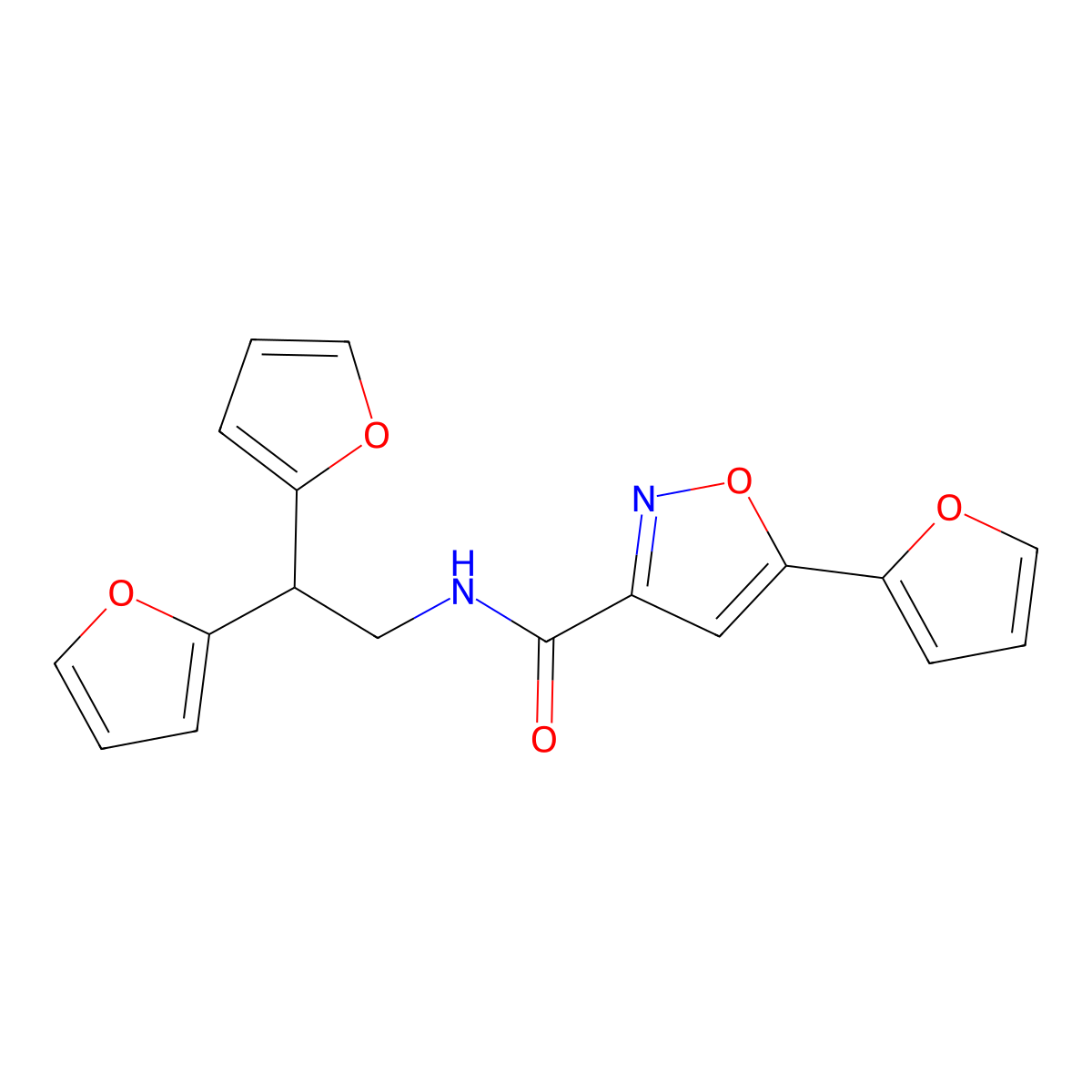 N-[2,2-bis(furan-2-yl)ethyl]-5-(furan-2-yl)-1,2-oxazole-3-carboxamide molecular structure, CAS 2188279-52-7