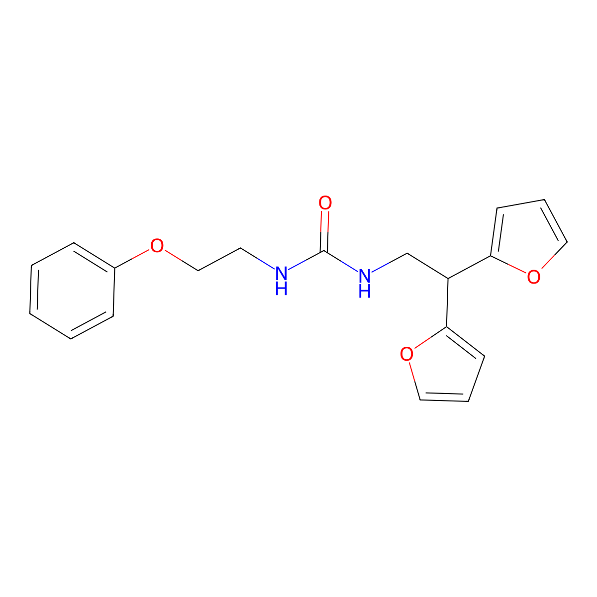 3-[2,2-Bis(furan-2-yl)ethyl]-1-(2-phenoxyethyl)urea molecular structure, CAS 2188279-55-0