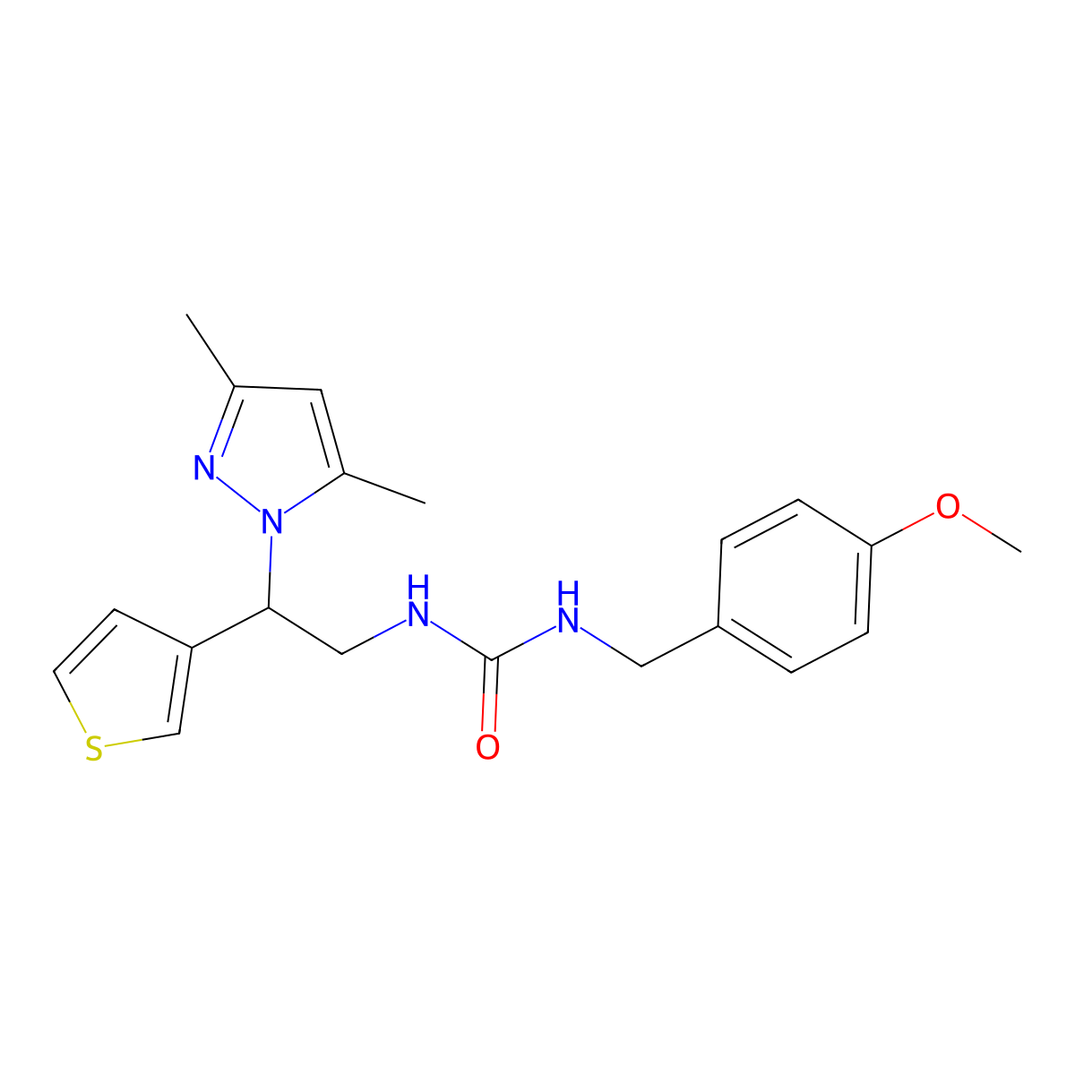 1-(2-(3,5-dimethyl-1H-pyrazol-1-yl)-2-(thiophen-3-yl)ethyl)-3-(4-methoxybenzyl)urea molecular structure, CAS 2188279-56-1