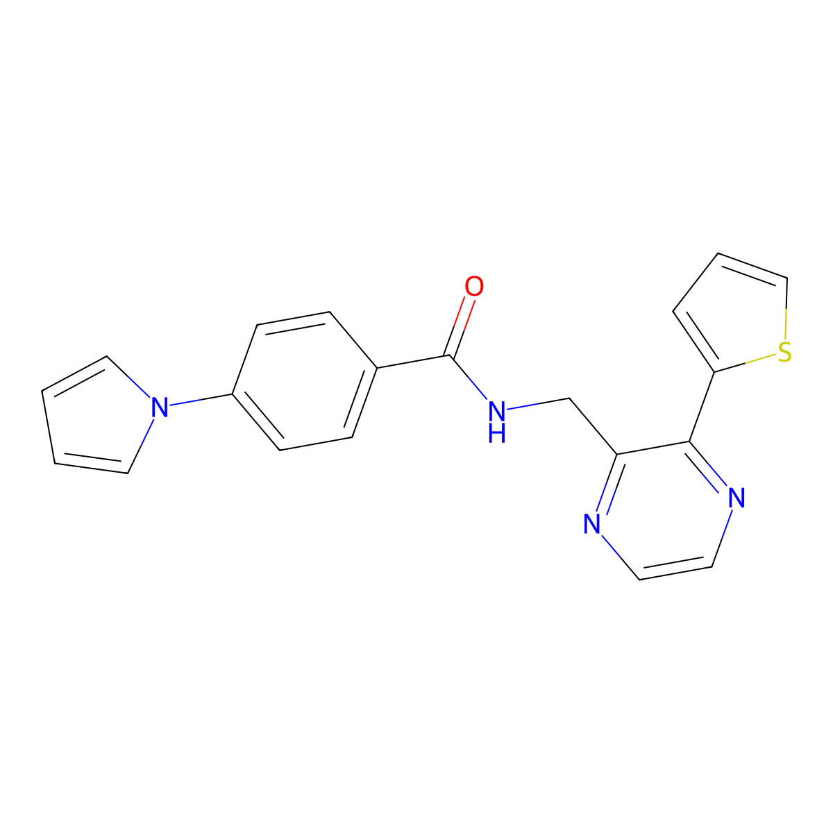 4-(1H-pyrrol-1-yl)-N-{[3-(thiophen-2-yl)pyrazin-2-yl]methyl}benzamide molecular structure, CAS 2188279-57-2