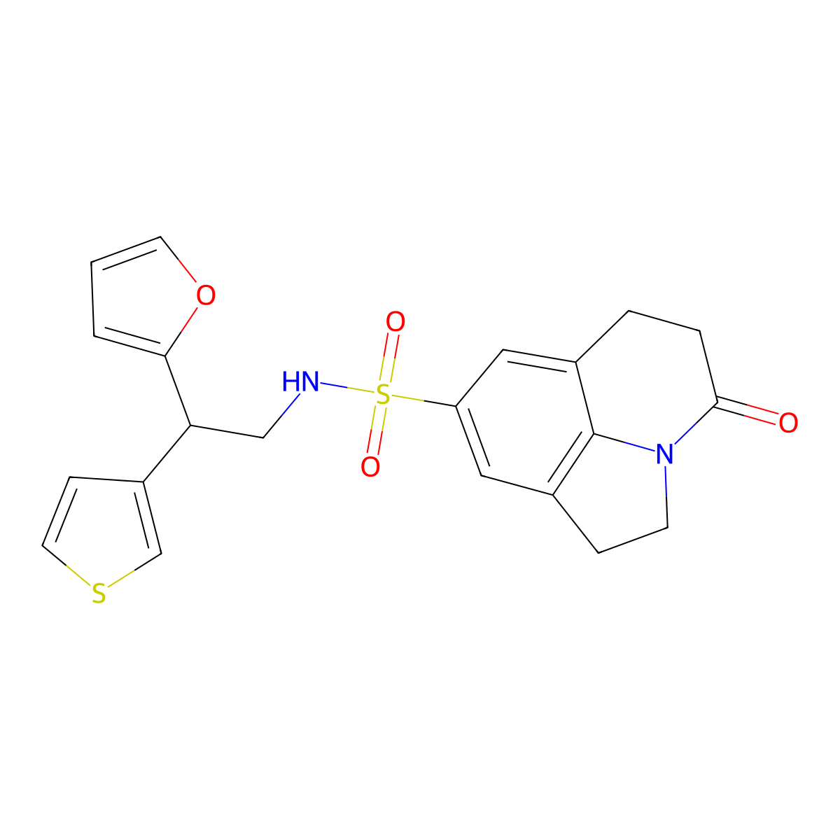 N-[2-(furan-2-yl)-2-(thiophen-3-yl)ethyl]-11-oxo-1-azatricyclo[6.3.1.0^{4,12}]dodeca-4(12),5,7-triene-6-sulfonamide molecular structure, CAS 2188279-60-7