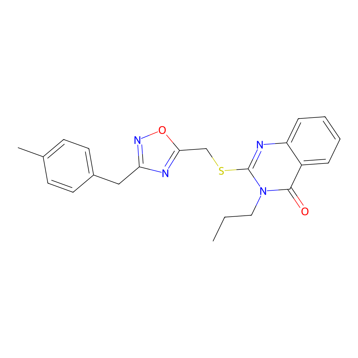2-[({3-[(4-Methylphenyl)methyl]-1,2,4-oxadiazol-5-yl}methyl)sulfanyl]-3-propyl-3,4-dihydroquinazolin-4-one molecular structure, CAS 2188279-64-1