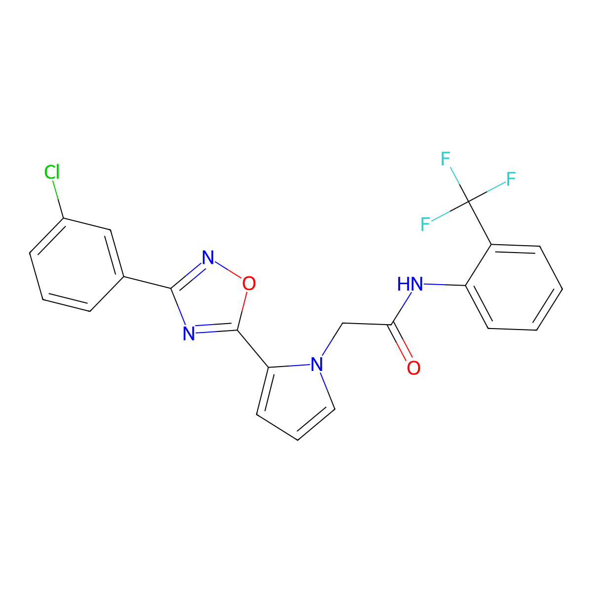 2-(2-(3-(3-chlorophenyl)-1,2,4-oxadiazol-5-yl)-1H-pyrrol-1-yl)-N-(2-(trifluoromethyl)phenyl)acetamide molecular structure, CAS 2188279-68-5