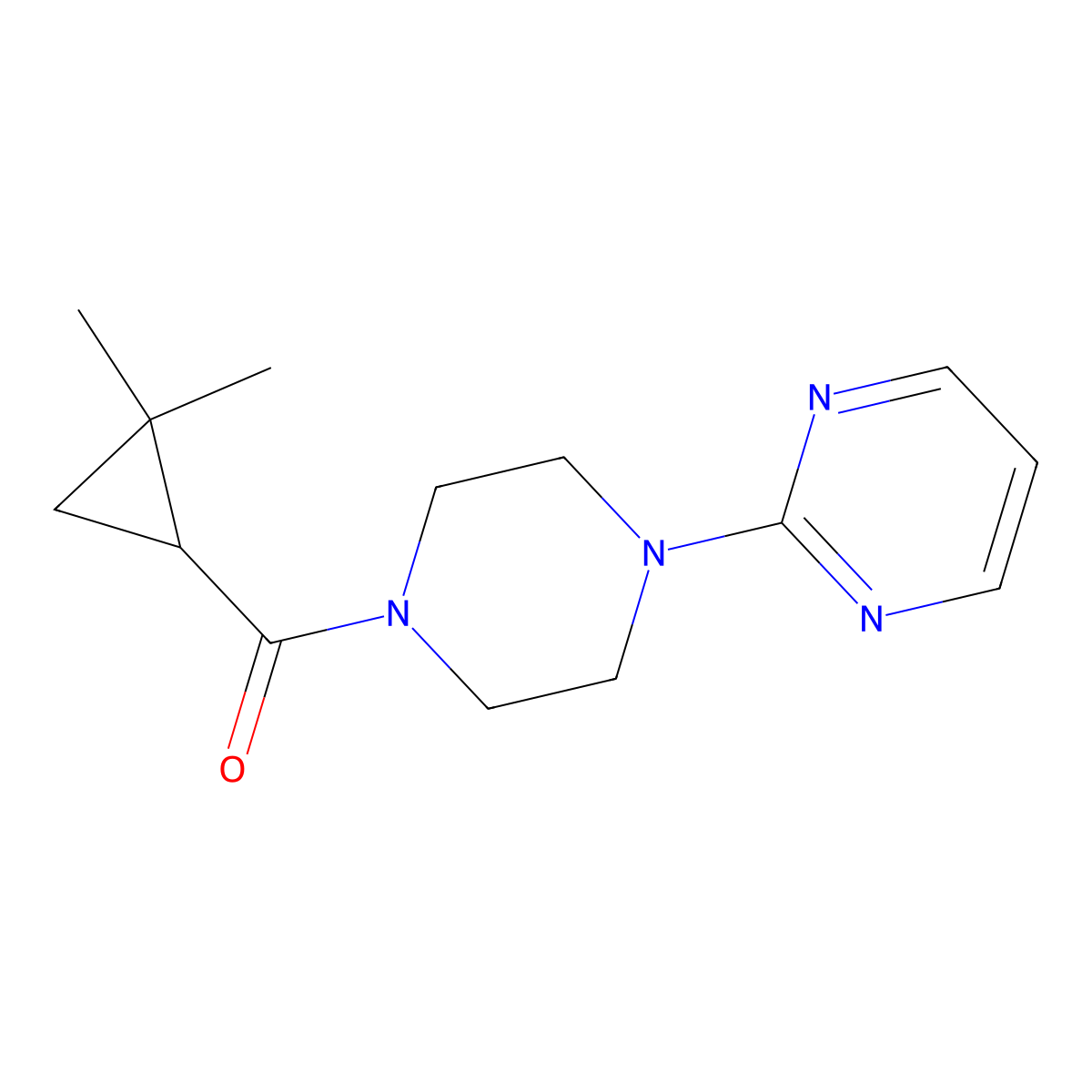 2-[4-(2,2-Dimethylcyclopropanecarbonyl)piperazin-1-yl]pyrimidine molecular structure, CAS 2188635-64-3