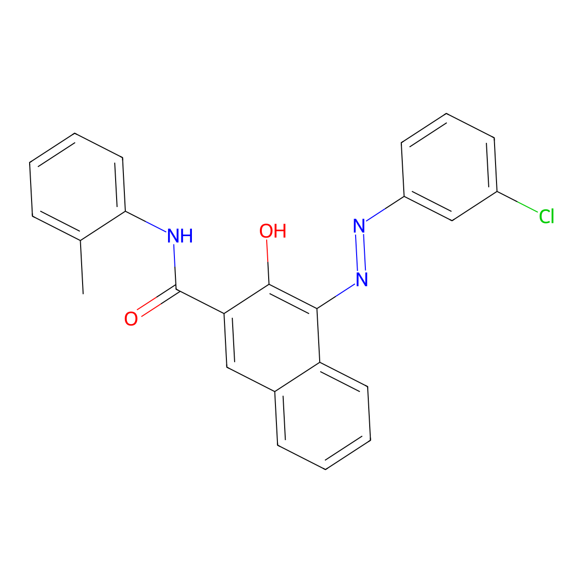2-Naphthalenecarboxamide, 4-(2-(3-chlorophenyl)diazenyl)-3-hydroxy-N-(2-methylphenyl)- molecular structure, CAS 21889-25-8