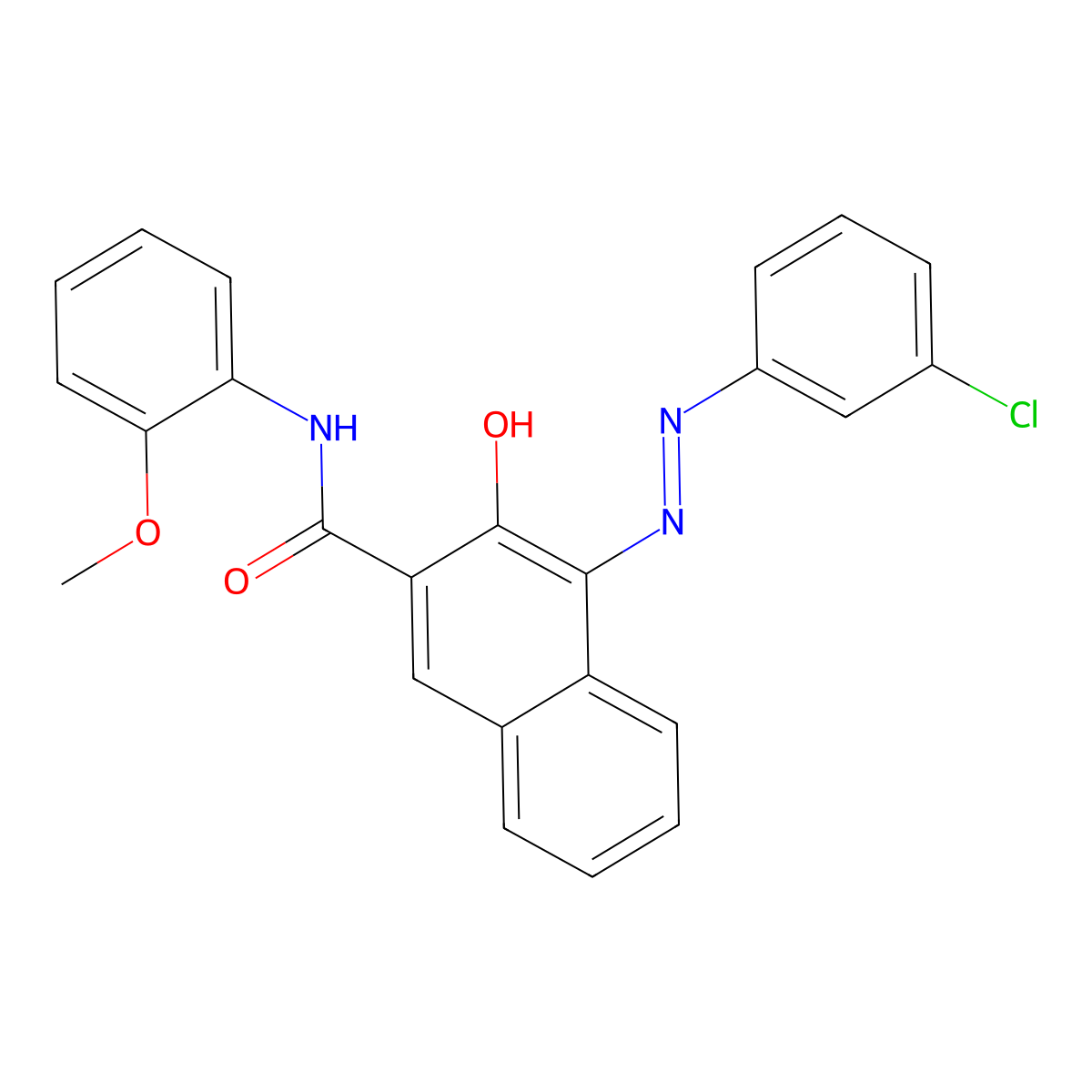2-Naphthalenecarboxamide, 4-[2-(3-chlorophenyl)diazenyl]-3-hydroxy-N-(2-methoxyphenyl)- molecular structure, CAS 21889-27-0