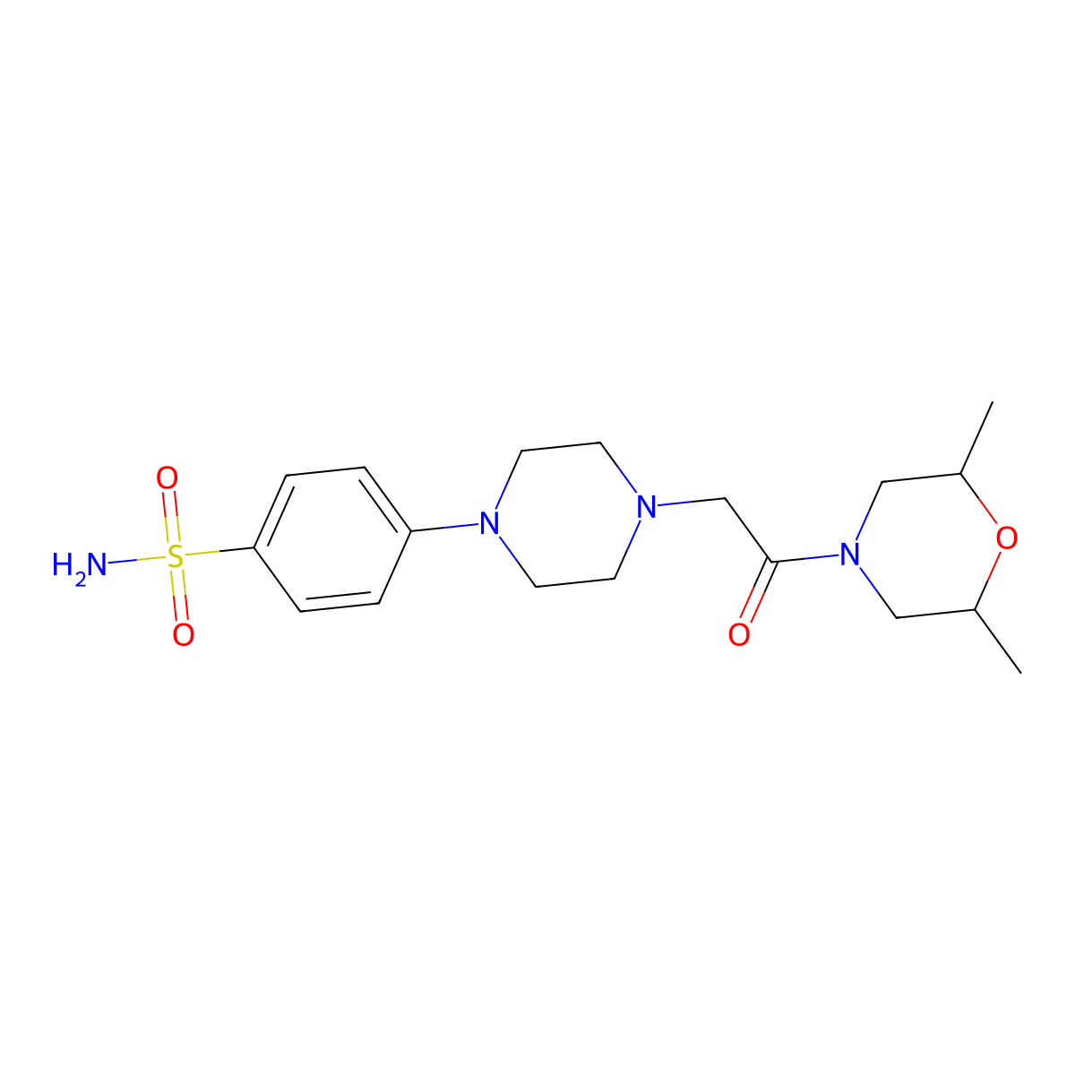 4-{4-[2-(2,6-Dimethylmorpholin-4-yl)-2-oxoethyl]piperazin-1-yl}benzene-1-sulfonamide molecular structure, CAS 2188910-51-0