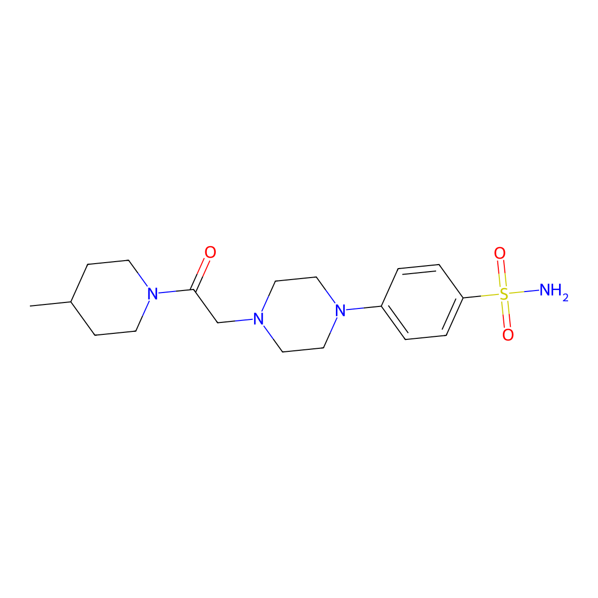 4-{4-[2-(4-Methylpiperidin-1-yl)-2-oxoethyl]piperazin-1-yl}benzene-1-sulfonamide molecular structure, CAS 2188910-83-8
