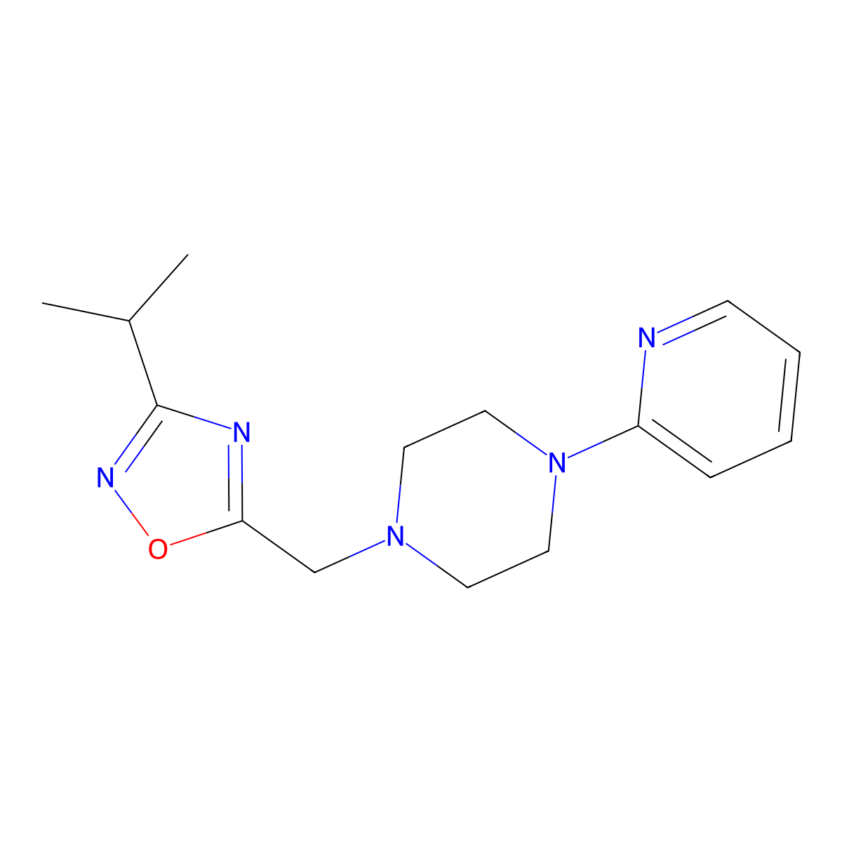 1-{[3-(Propan-2-yl)-1,2,4-oxadiazol-5-yl]methyl}-4-(pyridin-2-yl)piperazine molecular structure, CAS 2189040-14-8